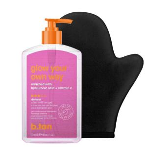 imagebtan Clear Gradual Self Tan Gel  Glow Your Own Way Shimmer  Sunkissed Golden Bronze Transfer Free Best Extender Moisturizing Non Toxic Sunless Tanning Lotion No Fake Tanner Smell 16 Fl OzDark with Mitt