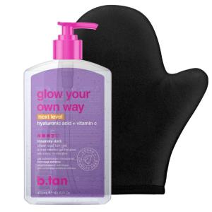 imagebtan Clear Gradual Self Tan Gel  Glow Your Own Way Shimmer  Sunkissed Golden Bronze Transfer Free Best Extender Moisturizing Non Toxic Sunless Tanning Lotion No Fake Tanner Smell 16 Fl OzUltra Dark with Mitt