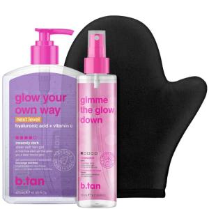 imagebtan Clear Self Tanning Gel ampamp Face Spray Kit  Glow Your Own Way Next Level  Gradual Facial Tan Mist Bundle  Dark 1 Hour Express TransferResistant Fake Tanner with Body Mitt Applicatorultra dark gel  bronze facial mist with mitt