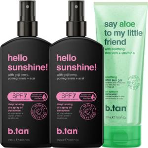 imagebtan SPF 7 Tanning Oil Sprays ampamp Aloe Vera Kit  3 Pack Suncare Bundle  2 Dark Dry Spray Tanner Browning Oil with 1 Pack Face ampamp Body Cooling Aloe Gel