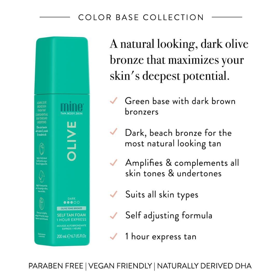 imageMinetan Olive Self Tan Foam  Color Base Collection  Dark Olive Bronze Finish 1 Hour Express Face ampamp Body Fake Tanner Complements All Skintones Vegan ampamp Paraben Free 67 Fl Oz